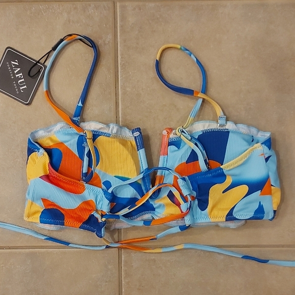 Zaful Blue and Orange Abstract Bikini - Picture 4 of 5